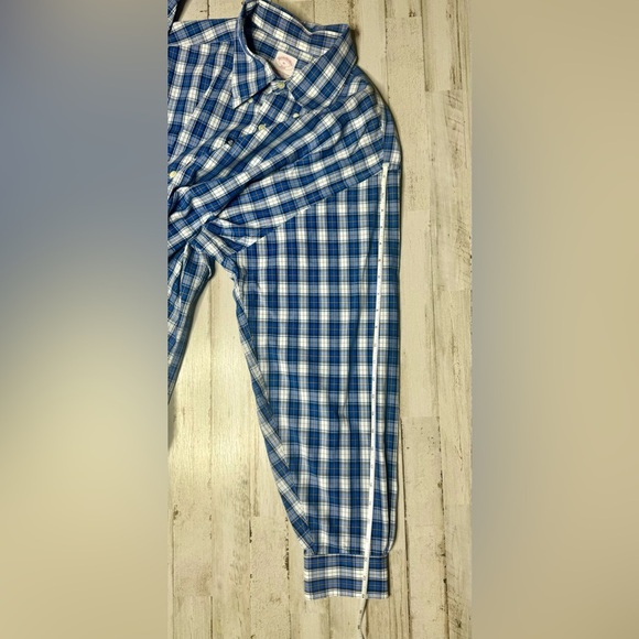 Brooks Brothers Madison Fit  Stretch Button Down Shirt Mens XL Plaid Blue - Picture 7 of 13